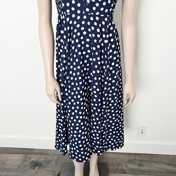 [Kate Spade] Navy California Dreaming Cloud Dot Sleeveless Shirtdress Midi Sz 0 - Picture 8 of 12